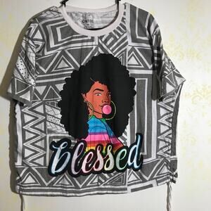 On Fire Blessed Cotton Tee Shirt with Draw Stringed Sides Womens Size 3X